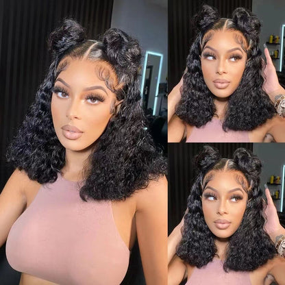 Collage of a woman with styled the undone waves bob in different angles.