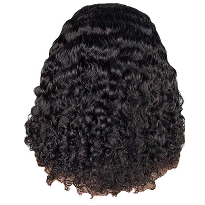 Black curly hairpiece on a white background