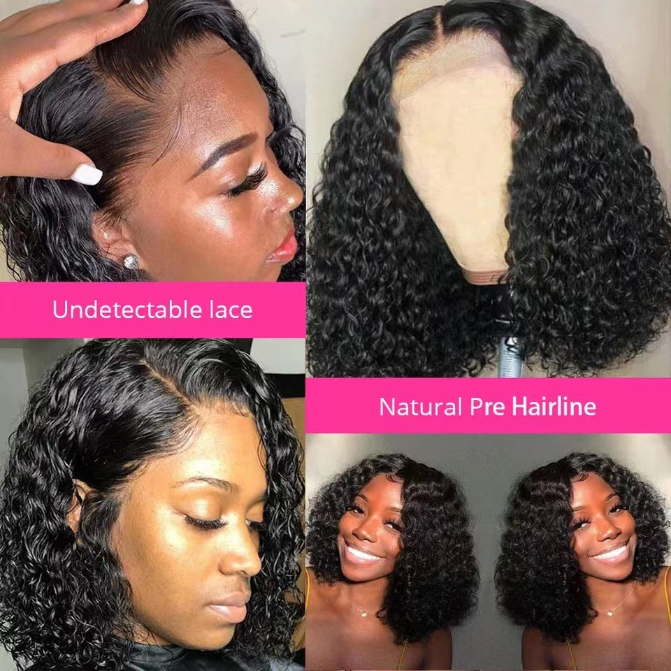 Collage of a lace wig with undetectable lace and natural pre hairline, shown on a model.